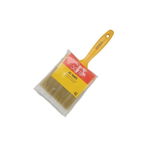 Wooster® Sof Tip 0Q31080040 Paint Brush, 3-3/16 in Overall Length, 4 in W x 7/8 in T Brush, Polyester/Nylon Brush, Plastic Handle, Sash Paint