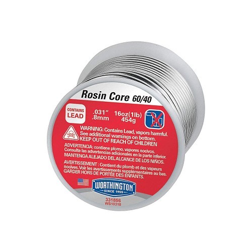 Worthington™ WOR33185 Core Solder, 0.03125 in Wire Dia, 445-500 deg F Melting, 1 lb, Spool