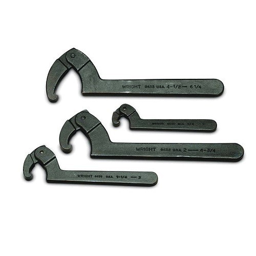 Wright Tool 9629 Adjustable Hook Spanner Wrench Set, 4 Pieces, 3/4 to 6-1/4 in, Black Oxide