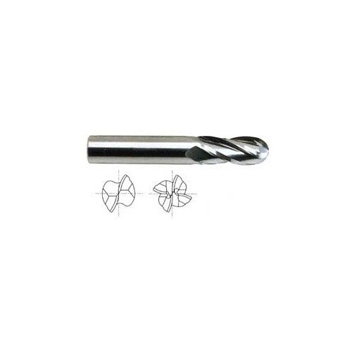 YG-1 43561 Ball End Mill, 5/32 in Cutter Dia, 9/16 in Length of Cut, 4 Flutes, 3/16 in Shank Dia, 2 in Overall Length, Uncoated
