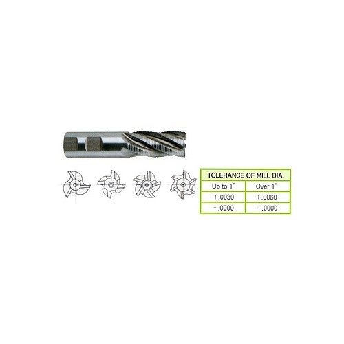 YG-1 73426CN Roughing End Mill, 1 in Cutter Dia, 2 in Length of Cut, 5 Flutes, 1 in Shank Dia, 4-1/2 in Overall Length, Tin Coated