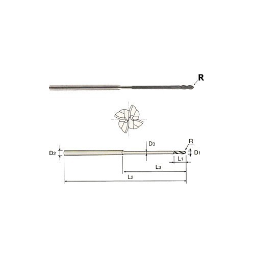 YG-1 EIB07004 Ball End Mill, 1/16 in Cutter Dia, 3/16 in Length of Cut, 4 Flutes, 1/8 in Shank Dia, 3 in Overall Length, Uncoated