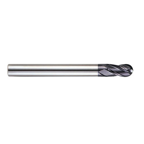 YG-1 93136 EM210 X-POWER Ball Nose Long Length End Mill, 1/4 in Dia Cutter, 1/2 in Length of Cut, 4 Flutes, 1/4 in Dia Shank, 3-1/2 in OAL, TiAlN Coated