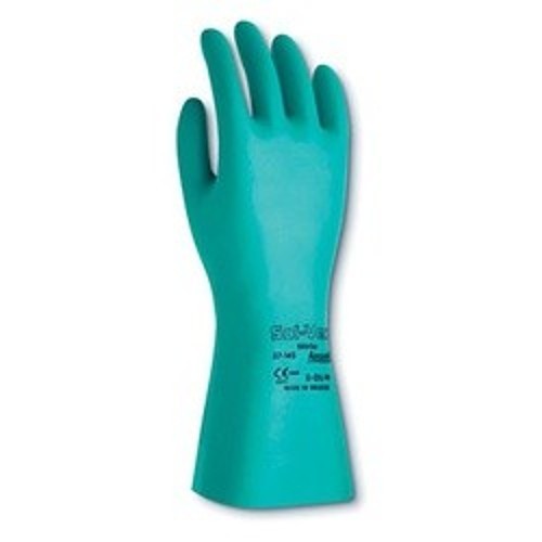 Ansell SolVex® 117077 37-145 Chemical-Resistant Gloves, 3X-Large, #12, Nitrile, Green, Unlined, 13 in Length, Gauntlet Cuff, 11 mil THK