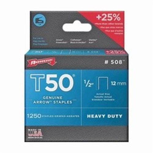 Arrow™ 50824 T50® Heavy Duty Staples, 1/2 in L Leg, 3/8 in W Crown, Steel