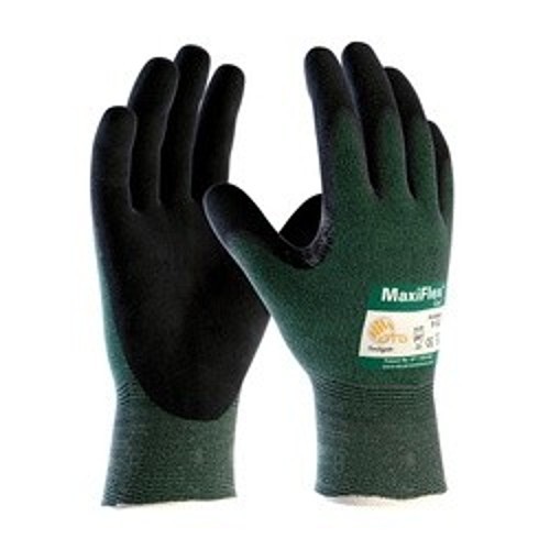 ATG® MaxiFlex® Cut™ 34-8743V/M Cut-Resistant Gloves, Micro Foam Grip, Medium, #8, Nitrile, Black/Green, Seamless Knit/Reinforced Thumb Crotch Style, Engineered Yarn Lining, Knit Wrist Cuff, 8.9 in Length, ANSI Cut-Resistance Level: A2