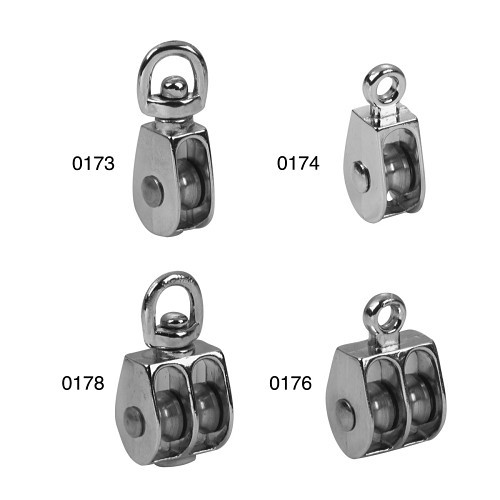 Campbell® T7655022N 173 1-Piece Swivel Eye Single Sheave Pulley, Rope Cable, 3/8 in, 50 lb Load, 1-1/4 in OD