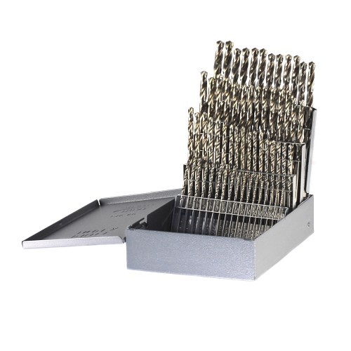 Drillco 200B60 Jobber Length Drill Set, #60 Min Drill Bit, #1 Max Drill Bit, 118 deg Drill Point Angle, 60 Pieces, HSS, Bright