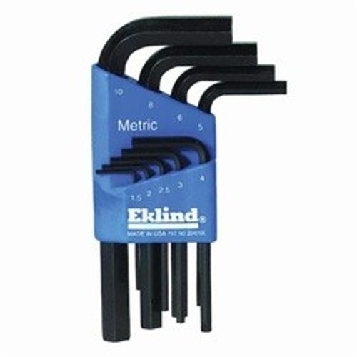 Eklind® 10509 Hex-L® Short Key Set With Holder, 9 Pieces, 1.5 to 10 mm Hex, L-Handle Handle, ANSI B18.3, Alloy Steel, Black Oxide