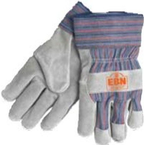 MCR Safety 1300L Split Cowhide MIG Gloves, Large, #9, Leather, Blue Fabric with Red/Black Stripes, Rubberized Safety Cuff