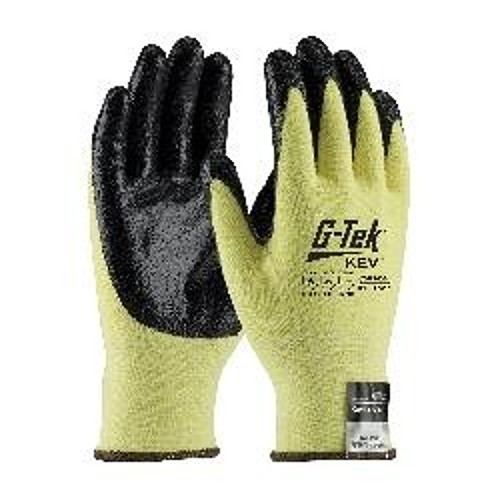 G-Tek® KEV™ 09-K1450/L Cut Resistant Gloves, Large, #9, Nitrile Coating, Black/Yellow, Seamless Style, Knit Kevlar® Lining, Elastic/Knit Wrist Cuff, 9.4 in Length