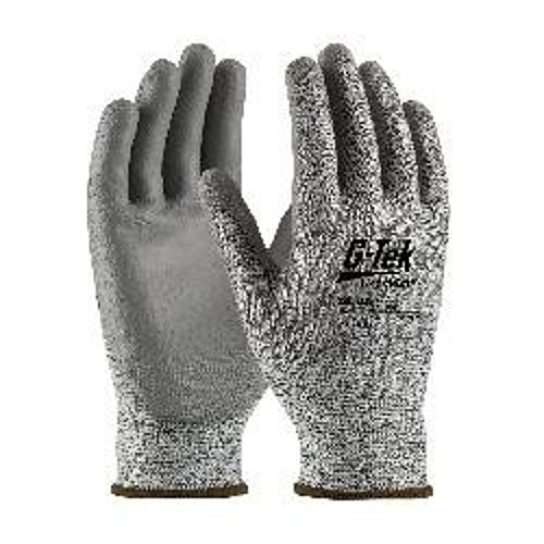 G-Tek® 16-150/L Cut Resistant Gloves, Unisex, Large, #9, Polyurethane Coating, PolyKor™, Gray/Pepper/Salt, Seamless Style, PolyKor™ Lining, Continuous Knit Wrist Cuff, 9.4 in Length, ANSI Cut-Resistance Level: A2