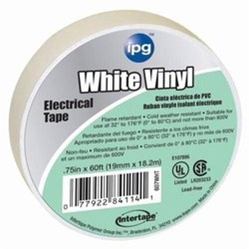 ipg® 85828 Electrical Tape, 60 ft Length, 3/4 in Width, 7 mil Thickness, Vinyl Material, Rubber Adhesive, PVC Film Backing, White