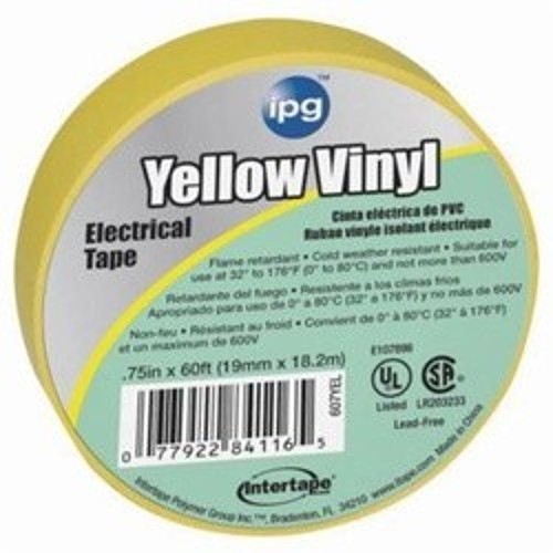 ipg® 85830 Electrical Tape, 60 ft Length, 3/4 in Width, 7 mil Thickness, Vinyl Material, Rubber Adhesive, PVC Film Backing, Yellow