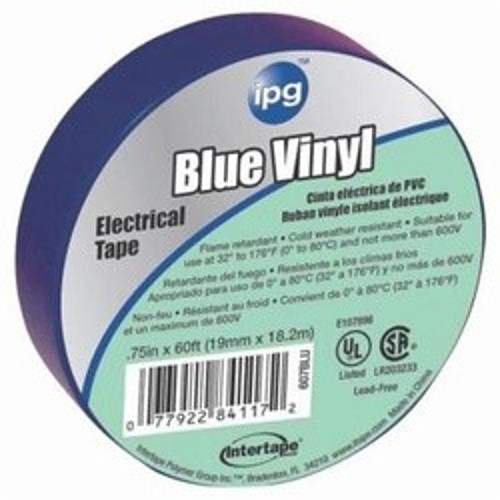 ipg® 85831 Electrical Tape, 60 ft Length, 3/4 in Width, 7 mil Thickness, Vinyl Material, Rubber Adhesive, PVC Film Backing, Blue