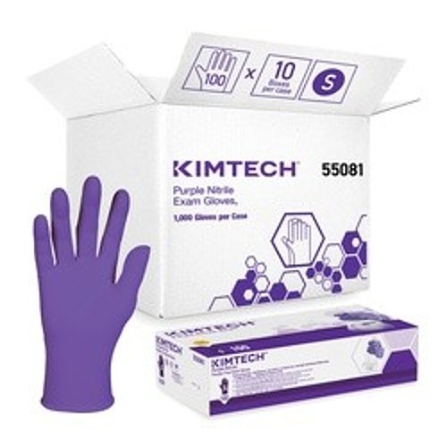 Kimberly-Clark 55081 Disposable Gloves, Small, #7, Nitrile™ Polymer, Purple, Textured, Beaded Cuff, Powder Free, 9-1/2 in Length, 6 mil Thickness