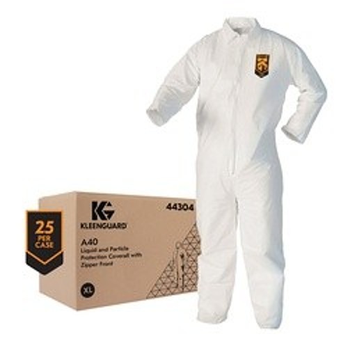 KleenGuard™ 44304 A40 Liquid Particle Protection Disposable Coverall, Unisex, XL, White, Microporous Film Laminate, 26-1/2 in Chest, 38-1/2 in L Inseam