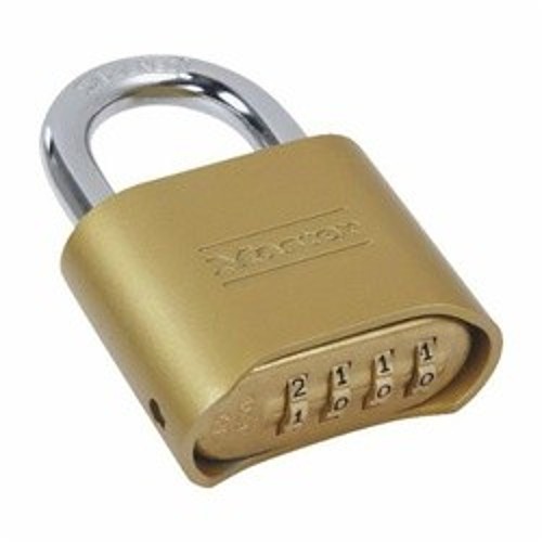 Master Lock® 175D Safety Padlock, Combination Key, Brass Body, 5/16 in Shackle Diameter, Brass, 4-Digit Dialing Locking Mechanism
