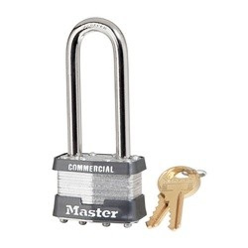 Master Lock® 1KALJ Safety Padlock, Alike Key, Laminated Steel Body, 5/16 in Shackle Diameter, Silver, 4-Pin Tumbler Cylindrical/Dual Locking Lever Locking Mechanism