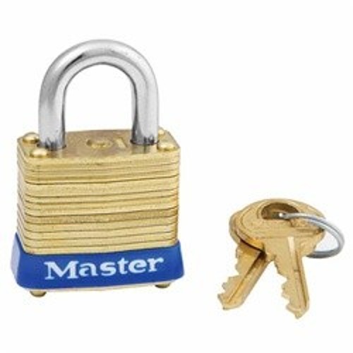 Master Lock® 8 Safety Padlock, Different Key, Laminated Brass Body, 3/16 in Shackle Diameter, 4-Pin Tumbler Locking Mechanism