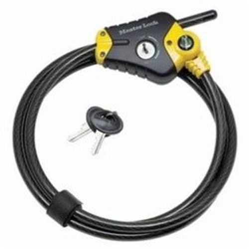 Master Lock® 8413DPF Python™ Adjustable Locking Cable, 3/8 in Dia x 6 ft L Braided Steel Cable, Black/Yellow, Braided Steel Body