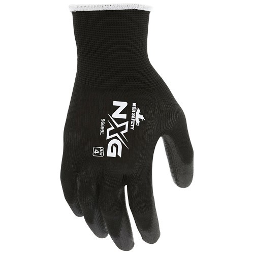 MCR Safety 9669XXL Work Gloves, 2X-Large, #11, Polyurethane Palm, 13 ga Nylon, Black, Knit Wrist Cuff, Polyurethane