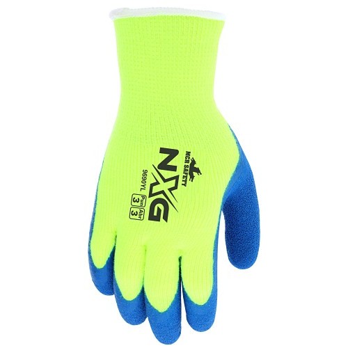 MCR Safety 9690YS Work Gloves, Small, #7, Hi-Visibility Lime/White Hem/Blue Palm and Fingertips, Hemmed
