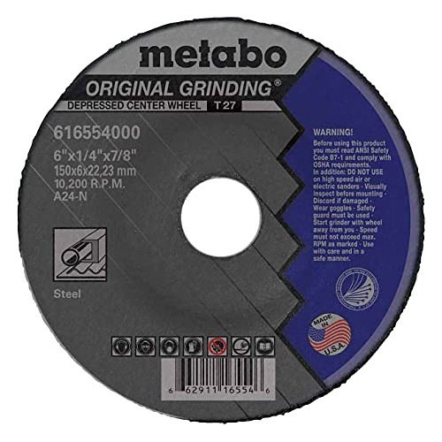 metabo® 616554000 Depressed Centre Grinding Wheel, 6 in Wheel Dia, 1/4 in Wheel Thickness, 7/8 in Center Hole, 24 Grit, Aluminum Oxide Abrasive