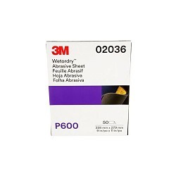 3M™ Wetordry™ 02036 Abrasive Sheet, 11 in Length, 9 in Width, 600 Grit, Aluminum Oxide Abrasive, Paper Backing