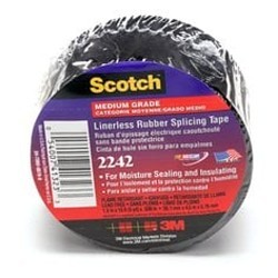 3M™ 2242-1.5X15FT Electrical Tape, 15 ft Length, 1/2 in Width, 30 mil Thickness, Self-Fusing EPR, Rubber Resin Adhesive, Rubber Backing, Black