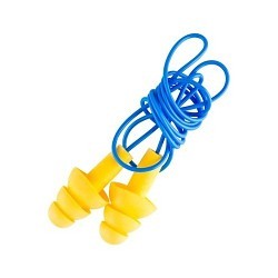 3M™ 340-4004 Ear Plug, 32 dB Noise Reduction Rating, Triple Flange, Disposable/Reusable: Reusable, Universal, Yellow Plug, Blue Cord