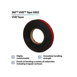 3M 5952 Double Sided Bonding Tape, 36 yd Length, 1 in Width, 0.045 in Thickness, Modified Acrylic Adhesive, Acrylic Foam Backing, Black