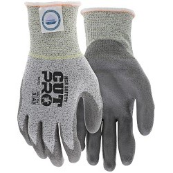 MCR Safety Cut Pro® 9672L Cut-Resistant Gloves, Large, #9, Polyurethane Coating, Dyneema, Knit Cuff, A3 ANSI Cut-Resistance Level, 3 ANSI Puncture-Resistance Level, Gray, Knit