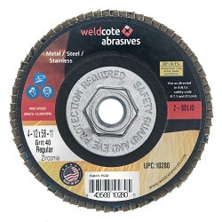 Weldcote Metals 25377 Coated Abrasive Flap Disc, 4-1/2 in Disc Dia, 5/8-11 in Center Hole, 40 Grit