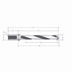 Allied Machine & Engineering Original T-A® 23015H-25FM 1.5 Series Helical Flute Intermediate Length Replaceable Spade Drill Insert Holder With Through Coolant Channel, 25 mm Dia x 56 mm L Flanged Shank, 22 to 24 mm Blade Range, 210.8 mm OAL