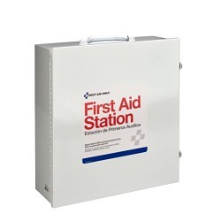 Acme United First Aid Only® 579-6155 First Aid Station, Wall Mount, 494 Components, Steel Case, 16-1/2 in Height, 5-1/2 in Width, 13-3/4 in Depth, People Served: 100 to 150, 3 Shelves