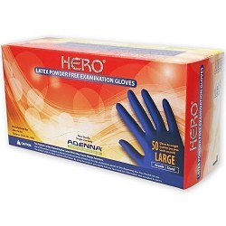 Adenna HERO® HER006 Exam Gloves, Large, #9, Latex, Blue, Powder Free Examination Glove, 14 mil Thickness