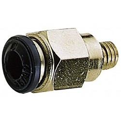 Aignep 88020-02-32 Push to Connect Fitting, Straight, 1/8 in Tube X 10-32 UNF Nominal, Brass