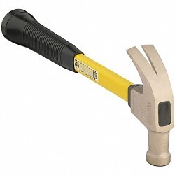 Ampco® H-20FG Claw Hammer, 14 in Overall Length, Smooth Face Surface, 1 lb Head, Aluminum Bronze Head, Curved Claw Claw Style, Fiberglass Handle