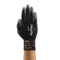 Ansell HyFlex® 11-600-# 6 Industrial Gloves, Knitted, X-Small, #6, Polyurethane, Black, Knit Wrist Cuff, Palm Coated, Nylon