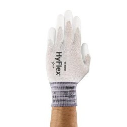 Ansell HyFlex® 11-600-# 7 Industrial Gloves, Knitted, Small, #7, Polyurethane, White, Knit Wrist Cuff, Palm Coated, Nylon