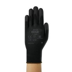 Ansell Edge® 48-126 Safety Gloves, Large, #9, Polyurethane, Black, Knitwrist Cuff, Polyurethane, Resists: Abrasion, Polyester