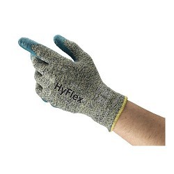 Ansell HyFlex® 11-501/10 Cut-Resistant Gloves, X-Large, #10, Foam Nitrile Coating, Knit Wrist Cuff, Resists: Heat, A4 ANSI Cut-Resistance Level, 3 ANSI Puncture-Resistance Level, Left and Right Hand, Blue/Gray