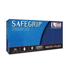 Ansell Microflex® SafeGrip® SG-375-L Exam Gloves, Large, #9, Natural Rubber Latex, Blue, 11-1/2 in Length, Powder Free, 11 mil Thickness, Application Type: Exam Grade, Ambidextrous Hand