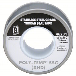 Anti-Seize Technology Poly-Temp® 46231A Thread Sealant Tape, 21 ft Length, 1/2 in Width, 0.4 in Thickness, 10000 psi Pressure, Nickel Filled with PTFE