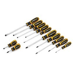 Apex® GEARWRENCH® 80051 Screwdriver Set, Dual Material, SAE, 12 Piece, No Insulated, No Magnetized Tip, 3/16 in 1/4 in 5/16 in 3/8 in #0 #1 #2 #3 Phillips®/Slotted Screwdriver Types Included, Alloy Steel, Black Oxide