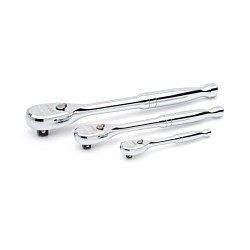 Apex® GEARWRENCH® 81206P Ratchet Set, Imperial, 1/4 in, 3/8 in, 1/2 in Drive, Teardrop Head Shape, 3 Piece, Alloy Steel, Full Polish Chrome