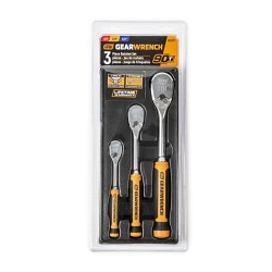 Apex® GEARWRENCH® 81207F Wrench Ratchet Set, Imperial, 1/4 in, 3/8 in, 1/2 in Drive, Teardrop Head Shape, 3 Piece, Alloy Steel, Full Polish Chrome