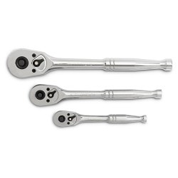 Apex® GEARWRENCH® 81310 Quick Release Ratchet Set, Imperial, 1/4 in, 3/8 in, 1/2 in Drive, Teardrop Head Shape, 3 Piece, Alloy Steel, Full Polish Chrome