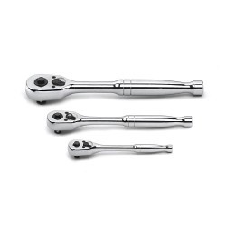 Apex® GEARWRENCH® 81310 Quick Release Ratchet Set, Imperial, 1/4 in, 3/8 in, 1/2 in Drive, Teardrop Head Shape, 3 Piece, Alloy Steel, Full Polish Chrome